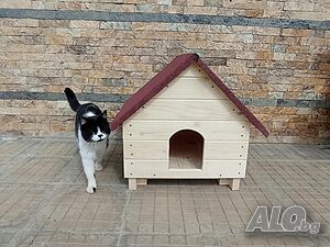 Голяма дървена къща за котки, къща колиба за коте куче, комашен любимец семейство котки