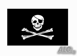 Пиратско знаме 90 х 150 см. с метални капси / халки. Череп и кости пират Jolly Roger