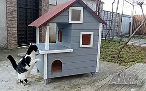 Луксозна дървена къща за котки на три етажа котешка къща кучешка къща котка куче къща два етажа