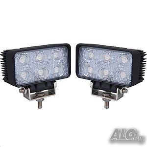Диоден Фар 18W 6 x 3W 12/24V супер мощни 2 броя комплект със стойки