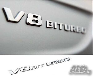 емблема V8 BITURBO Мерцедес Mercedes AMG сива битурбо