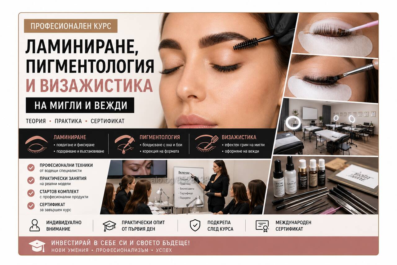 Kурс ламиниране, пигментология и визажистика на мигли и вежди Присъствено при учителя | Курсове за фризьори, козметички и масажисти | Славейков Бургас
