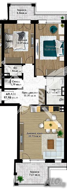 Тристаен апартамент в кв. Остромила