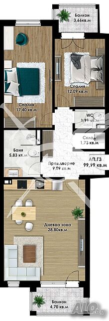 Тристаен апартамент в кв. Остромила