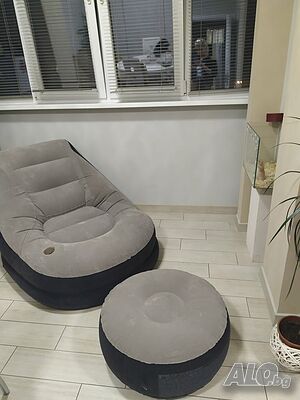 Надуваеми, кресло, фотьойл барбарон и пуф табуретка велур Intex, 99х130