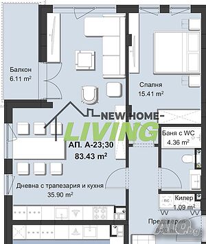 Двустаен апартамент 99 кв.м Тухла 2025 г. 5 етаж Непоследен