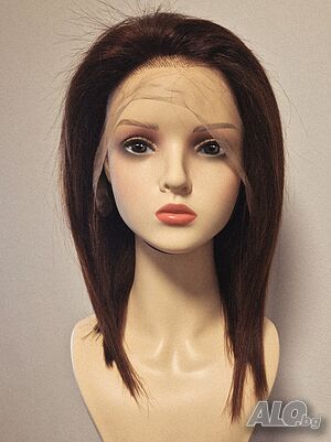 Естествена бразилска перука 40 см - Кестенява | Lace Front 13x4 | 100% човешка коса