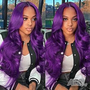 Лилава лейс фронт перука на вълни с дантела LACE FRONT