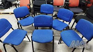 Стол - посетителски офис столове текстилна дамаска синя 6бр.
