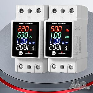 Монофазен цифров електромер 100A DIN шина с цветен LED дисплей 6 в 1 | Силнотокови електрически мрежи | Бургас