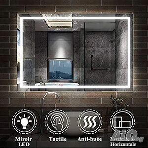 LED лед Огледало за баня 80×60, увеличителна част, обезпотител и bluetooth