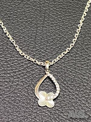 Бяло Злато синджир висулка медальон циркон zlaten 14 K 585 gold