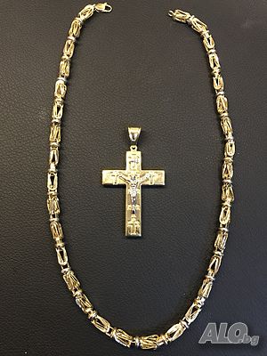 Ланец и кръст златни 14 карата 585 gold zlatni lanec zlatno