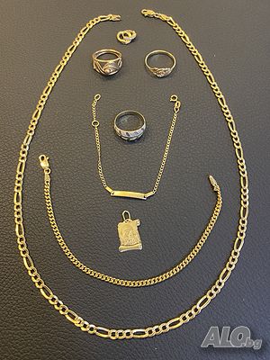 Златни бижута гривна ланче обеци пръстени 14 карат 585 gold zlato