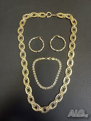 Златен ланец гривна обеци ланче 14 к 585 gold zlato zlaten lanec obeci griwna grivna