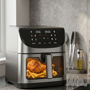 Фритюрник с горещ въздух 8L 1800W с 11 програми, LCD дисплей, таймер и прозорец за наблюдение