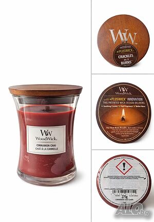 Ароматна свещ в чаша - Woodwick - канелен чай, червена 275 гр