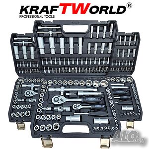 Гедоре 108 части KraftWorld - Cr-V стомана, здрав куфар с метални закопчалки