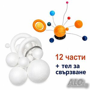 Комплект фигури от стиропор Слънчева система, 13 части /150401/