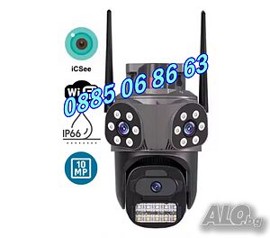 Безжична WiFi IP камера с 3 обектива 10MPx, нощно виждане, 360°, iCSee, микрофон