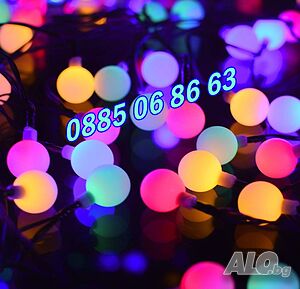 Коледни лампички топки 5 м, гирлянд коледни топки 20 бр многоцветни, водоустойчиви