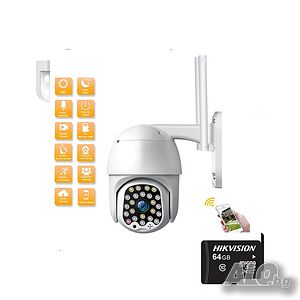 КОМПЛЕКТ +карта 64GB Външна водоустойчива камера WIFI FULL HD 2.0MP 32 LED 360° ЦВЕТНО НОЩНО