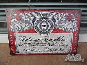 Метална табела Budweiser Lager beer истинска бира хубава етикет бирен