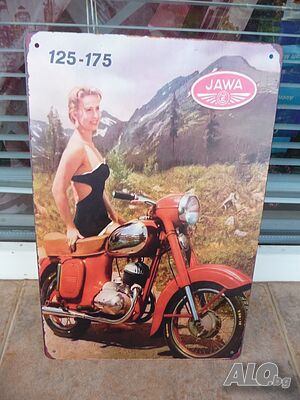 Метална табела мотор JAWA 125-175 кубика реклама момиче планина ретро
