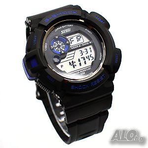 Нов спортен часовник Skmei S-Shock черен цвят и синьо