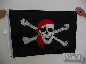 05 Пиратско знаме флаг шапка кораб череп червена кърпа 60х90