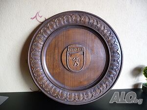 Дървено пано голямо Тетевен дърворезба герб чиния гоц хубаво