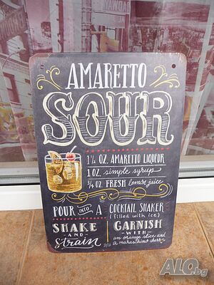 Метална табела коктейл Amaretto Sour ликьор сироп фреш лимон алкохол
