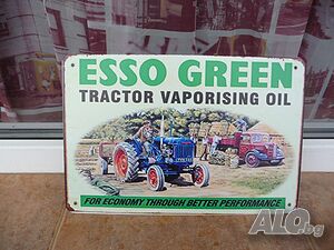Метална табела Esso Green трактор с ремарке земеделие реколта