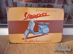 Метална табела мотор Vespa мотопед скутер ретро Италия синя реклама Веспа скутерче