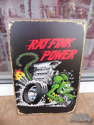 Метална табела Rat Funk Power Мишка с мощен двигател скорост огън