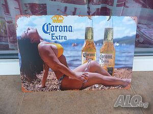 Метална табела бира Corona Extra еротика на плажа бутилка бански