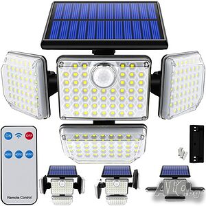 Трoйна соларна лампа със сензор за движение 181 LED, 4 режима на работа, с дистанционно