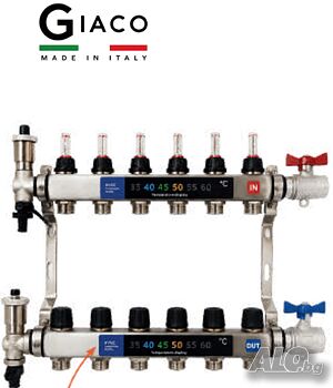 Колекторна група за подово отопление GIACO 1″ - 2 до 16 кръга, Made in Italy
