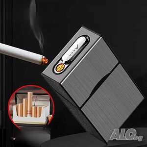 USB зареждаща се кутия за цигари с безпламенна запалка - побира 20 цигари