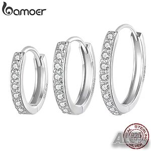 Bamoer 925 сребърни обеци хугита с цирконий, 9-12мм