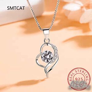 SMTCAT Сребърно колие S925 „извито сърце“ с цирконий и кристали