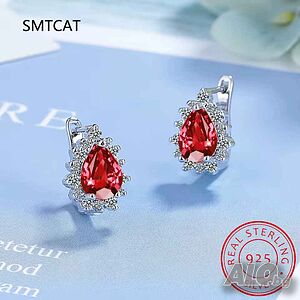 SMTCAT Сребърни обеци S925 с капковиден цирконий
