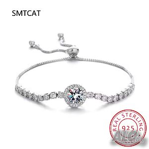 SMTCAT сребърна гривна 925 с 8мм Циркон и кристали