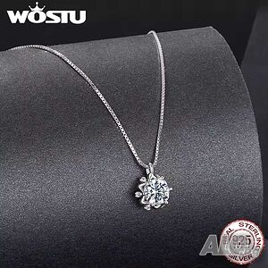 WOSTU Сребърно колие с 0.5к диамант мойсанит (сертификат)