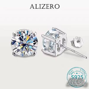 ALIZERO обеци с 0.5-1.0кт диамант мойсанит 925 сребро 18K бяло злато. Сертификат