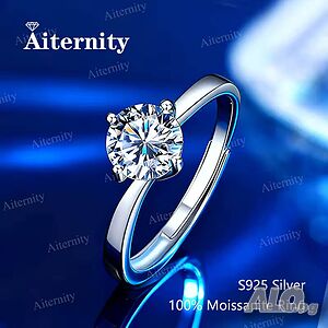 AITERNITY 925 Сребърен Солитер Пръстен 1кт Диамант Мойсанит. Сертификат