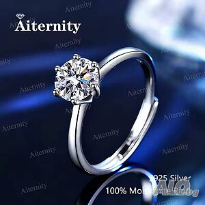 AITERNITY 925 Сребърен Солитер Пръстен 1кт Диамант Мойсанит. Сертификат