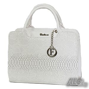 Бяла Дамска Чанта-Кроко