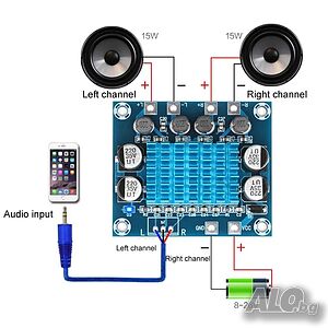 30W+30W 2.0 канален цифров стерео аудио усилвател на мощност DC 8-26V 3A