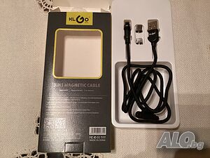 Три магнитни накрайника на usb кабел за зареждан на телефон